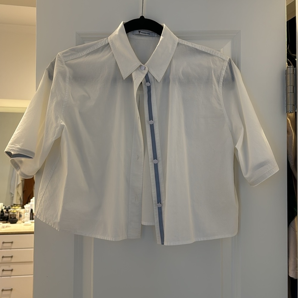 Alexander Wang Button Up Boxy Fit Cropped Collared Shirt Top size 0